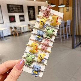 KDDOM 10 Pcs Cute Cartoon Animal Elastic Hair Ties Rope Accessories for Girls,Bee,Bear,Rabbit,Frog,Dinosaur(Colorful)