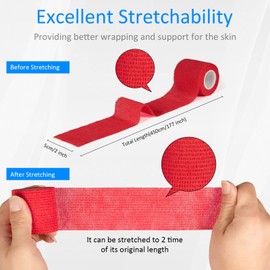 6Pcs 2”x 5 Yard Self Adhesive Bandage Wrap Breathable Self Adherent Cohesive Wrap Bandages Vet Tape for Dog Cat Athletic Elastic Cohesive Bandage Wrist Ankle Grip Cover Wrap Tape (Red)