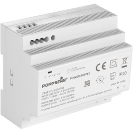 Poppstar 24 V Transformer DIN Rail 150 W (Input 100-240 V AC 50/60 Hz, Output 24 V DC 6.25 A Max. 150 W) 24 V Bell Transformer