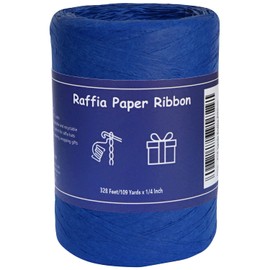 HAMUIERS Raffia Ribbon for Gift Wrapping, Packing Paper Twine Ribbon, Craft Ribbon for Crochet - 1/4'' Wide, 109 Yards, Royal Blue