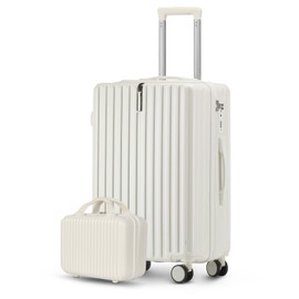 TIYFIY 2-piece Luggage Sets 20in Carry on Suitcase and 14in Cosmetic Bag, airline approved luggage sets,Hardside Luggage with Spinner Wheels TSA Lock (White)