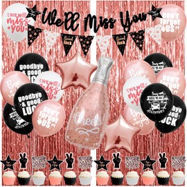 Happy Retirement Party Decorations Kit for Women, Rose Gold Retirement Banner Balloons Metallic Tinsel Foil Fringe Curtains Party Supplies, We Will Miss You Decorations