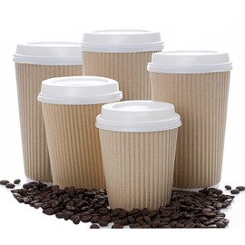 HOT BARGAINS, 50 X 16OZ Disposable Coffee Cups with Lids Heavy Duty Leak Proof Triple Walled Ripple Cups