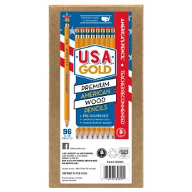 U.S.A. Gold Pre-sharpened American Wood Cased #2 HB Yellow Pencils, 96 Pack