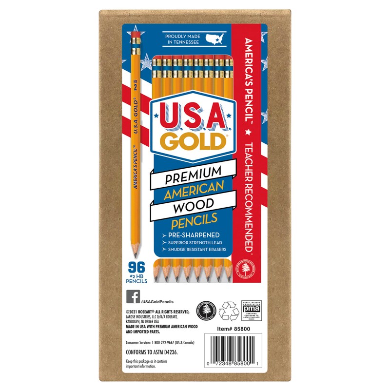 U.S.A. Gold Pre-sharpened American Wood Cased #2 HB Yellow Pencils,