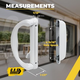 G.A.S Hardware Involute Sliding Patio Handle - Handle Replacement Set for Patio Glass Repair | Sliding Door Pull Handle Fits 4-15/16" Hole Spacing (White)