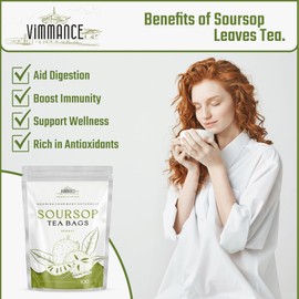 VIMMANCE Soursop Tea Bags, Graviola, Guanabana Tea, Vietnamese Herbal Tea, 100% Natural, Gluten Free, Caffein Free, Sugar Free, Not Bitter but Balance Taste (100 Tea Bags)