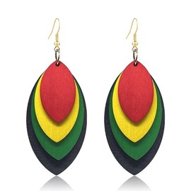KaFu Wooden Earrings for Women Juneteenth African Ethnic Natural Wood Geometric Round Dangle Earrings Retro Bohemian Multilayer Colorful Wooden Earrings Jewelry (Colorful-5)