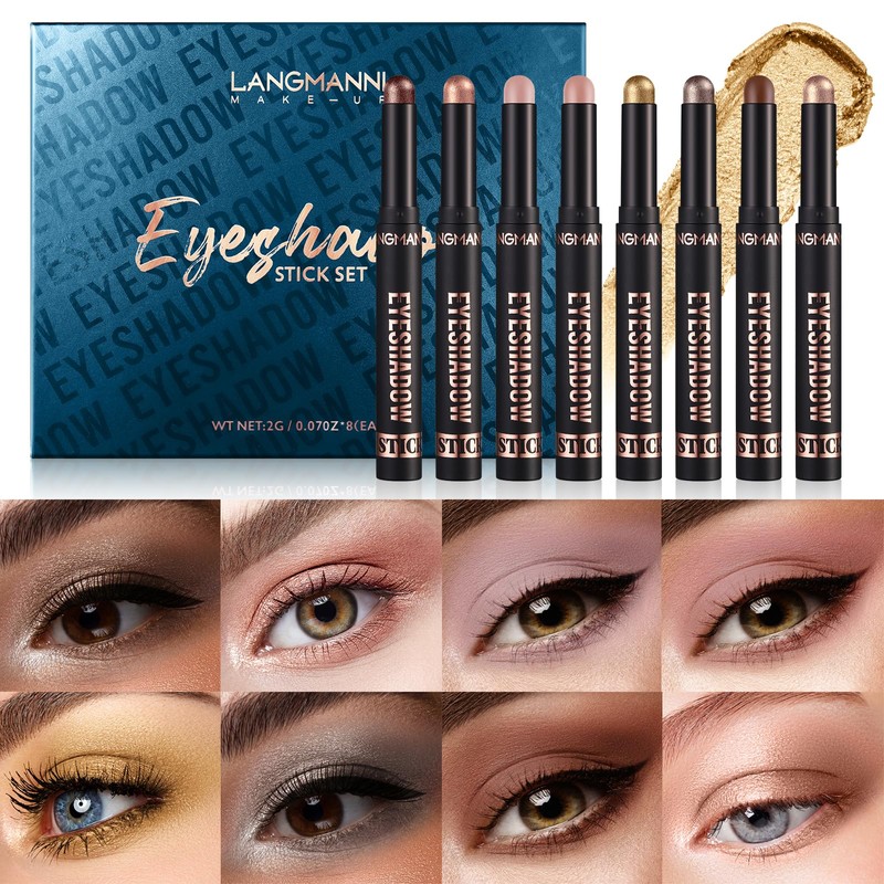 LANGMANNI 8Pcs Eyeshadow Stick Gift Set,Soft Smooth Cream With Matte