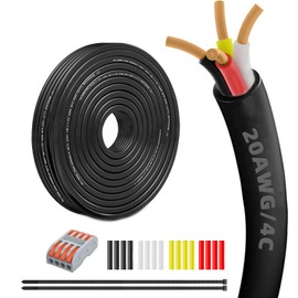 20 Gauge 100% Pure Copper 4 Conductor 20/4 Flexible Electrical Wire 15FT, UL2464 20AWG 4 Core Electrical Cable for Automotive, Marine,Boat,LED Lighting, Garden Lighting,etc