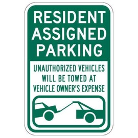 Lilyanaen New Metal Sign Aluminum Sign Resident Assigned Parking Tow Away Signs Green for Outdoor & Indoor 12" x 8"