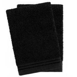 Hammetex Set of 2 Wash Mitts 15 x 22 cm, 100% Cotton with Wash Cloth, Terry Cloth, Super Fluffy Soft Quality, Durable, Black