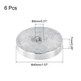 QUARKZMAN M8 Thread 40 mm Diameter Round Shape Aluminium Disc Hardware 6 Pieces, Aluminium Circle Disc Glass Plate Adapter for Glass Table, Silver
