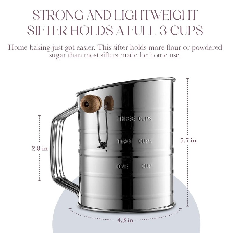 Bellemain 3 Cup Flour Sifter for Baking Fine Mesh Rotary