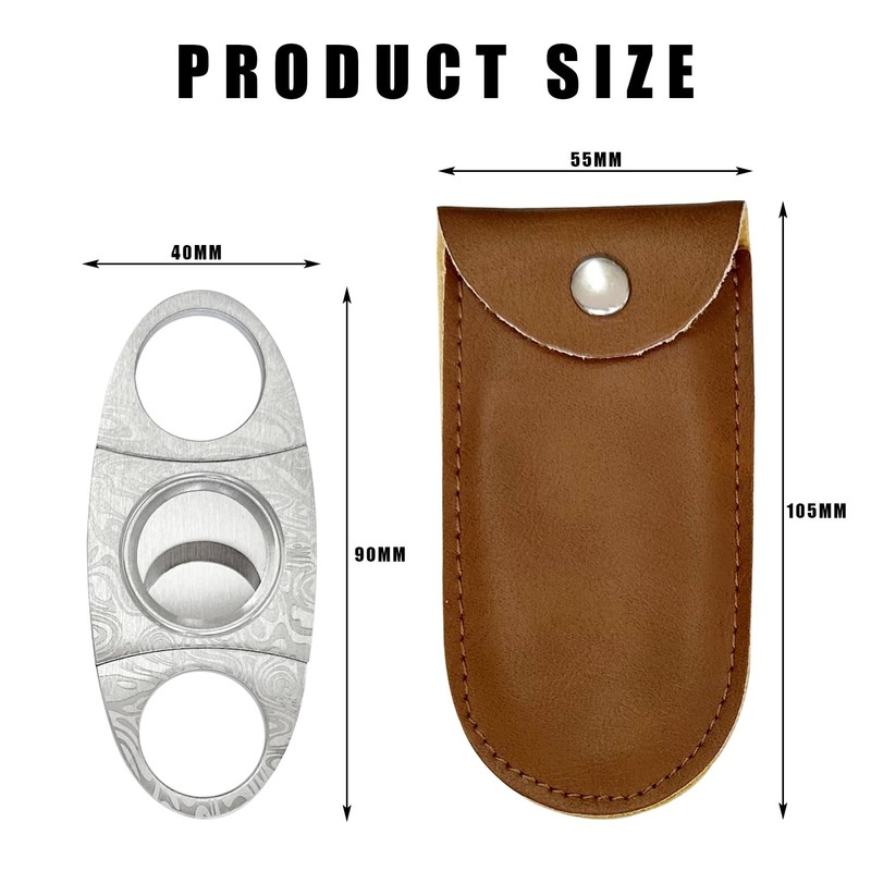 1 Stainless Steel Cigar Cutter, 1 Leather Case, Cigar Tools,