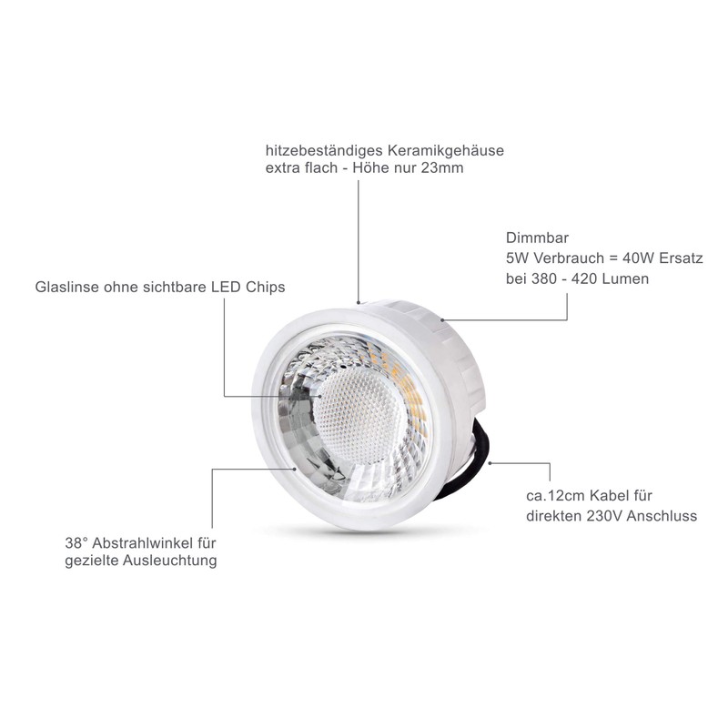 LED recessed spotlight flat 230 V dimmable set round brushed
