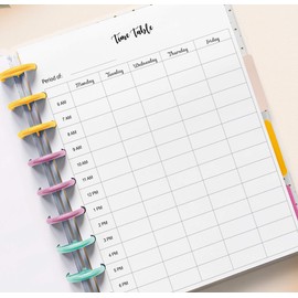 Time Table for 11 Disc Big Planners Teacher Time Table Plan Inserts Refill Homeschool Planner, 11-Disc Printed Planner for 8.5 x 11 Letter Size 11-Ring Planners