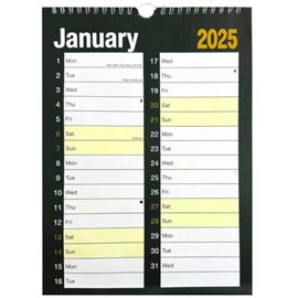 2025 Spiral Bound Month Wall Plan 2 Column Calendar Black & White