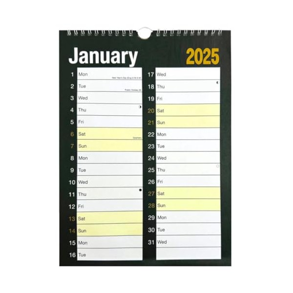 2025 Spiral Bound Month Wall Plan 2 Column Calendar Black