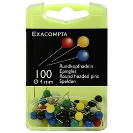 Exacompta - Ref 14345E - Round Head Push Pins (Pack of 100) - 4mm Wifth x 15mm Height in Size - Suitable for Pinboards or Corkboards in Offices, Homes & Businesses - Assorted Colours