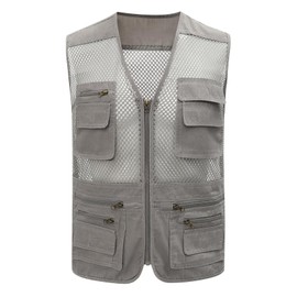 Gihuo Men's Mesh Multi Pockets Outdoor Fishing Safari Travel Vest(Beige-L)