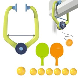 Door Ping Pong Game for Kids, Adjustable Hanging Table Tennis Trainer Set, Portable Hanging Table Tennis Trainer Set with Rackets & Balls for Kids & Adults (6 Balls)