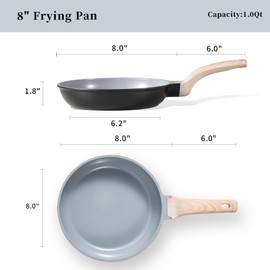 CAROTE Non Stick Frying Pans Nonstick Ceramic Fry Pan Skillet Egg Pan Omelet Pan Chef's Pan, PFAS & PFOA-Free Pan Compatible with All Stovetops(Black, 8-Inch)