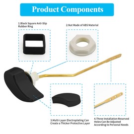 Lychee Light Toilet Cistern Side Flush Lever, Compatible with TOTO WC Flush Handle, Pure Copper Rod Body, Equipped with Hook-Style Chain for Toilet Flush Rod Replacement Part, 1 Piece (Matte Black)