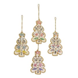 Novica Handmade Happy Christmas Embroidered Ornaments (Set of 4)