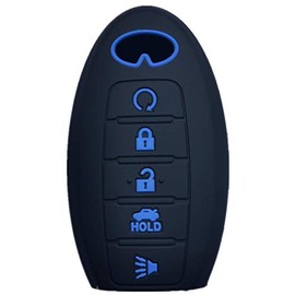 RUNZUIE Silicone Keyless Entry Remote Key Fob Cover Compatible with Infiniti JX35 QX60 QX80 Q50 Black with Blue 5 Buttons