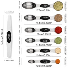 Measuring Spoons Sets of 7, Magnetic Measuring Spoons, Tablespoon Measure for Liquid & Dry Ingredients, Dual Sided Teaspoon Measure with Scale and Leveler, Fits Most Spice Jars for Cooking