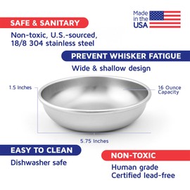 Stainless Steel Cat Bowls for Food & Water by Americat – Made in USA – Dishwasher Safe, Human Grade, Whisker Friendly Dishes (2 Bowls)