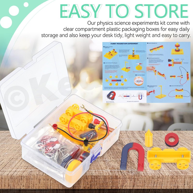 Keadic 38Pcs Magnet Science Kit Contains Bar/Ring/Horseshoe/Butterfly Magnetic, Compass, Iron,