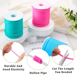 FASHEWELRY 27.34 Yards Hollow Pipe Rubber Cords 3mm Rubber Hollow Tube Cords Tubing Knitting Barber Cord with 1.5mm Hole for Knitting Projects (Camellia)