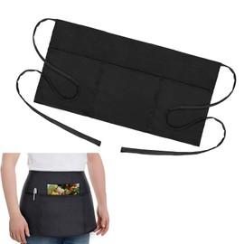 Doyime Short Apron, Men's, Women's, Sommelier Apron, Short, Length, Below the Waist, Plain, Cafe Restaurant, Salon, Chef, Restaurant, Cute, Cafe Apron, 3 Pockets, Unisex, Black, Black
