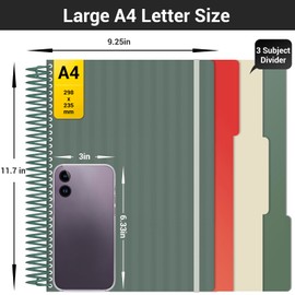 EUSOAR Spiral Graph Paper Notebook, A4 9.25" x 11.7" Large 3 Subject Notebook Journal, Grid Graph Ruled Paper Composition Notebook 240 Pages with Pocket for Math, Science and Engineering Students
