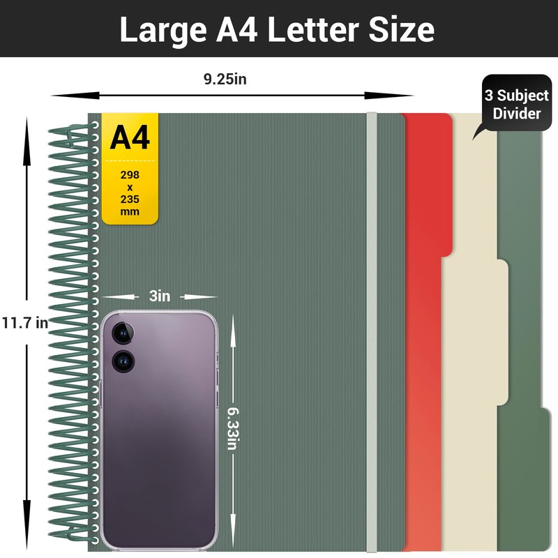 EUSOAR Spiral Graph Paper Notebook, A4 9.25" x 11.7" Large