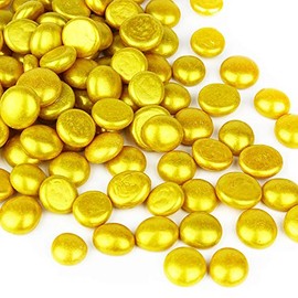 CYS EXCEL Gold Glass Gemstone Beads Vase Fillers (2 LBS) Flat Marble Beads Multiple Color Choices Aquarium Decor Rocks Floral Stones Decorative Mosaic Glass Gem Pebbles