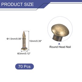 sourcing map 70Pcs Small Tiny Nails 1.5x10mm(DXL) Tiny Brass Nails Hardware Round Head Brass Nail for Wooden DIY Projects Decorative Boxes Household, Bronze Tone