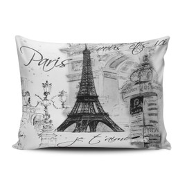 Hoooottle Custom Hot Romantic Black White Paris Eiffel Tower Collage Standard Pillowcase Rectangle Zippered One Side Printed 20x26 Inches Throw Pillow Case Cushion Cover