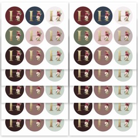 Mobiusea Creation Monogram Stickers| Gold Foil | Initial Envelope Seals Letter H | 9 Chic Color Assortments | Wedding Monogram Sticker| 1.4 Inch | 90pcs Floral Envelop Stickers Seals