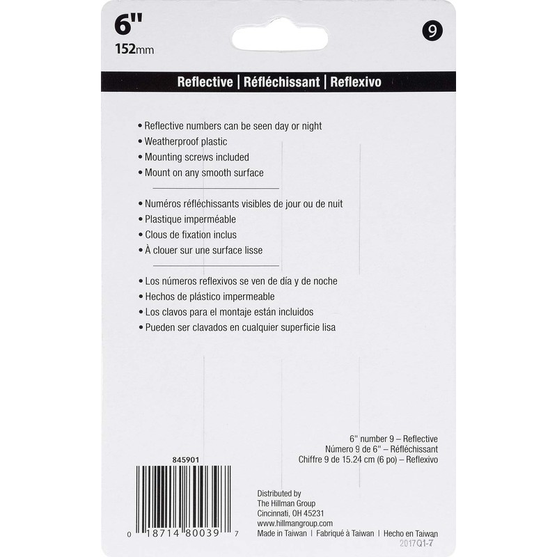 Hillman 845901 6-Inch Reflective House, Number 9,Black
