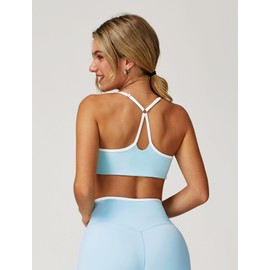 ABOCIW Women's Color Block Sports Bras Adjustable Spaghetti Straps Workout Gym Bra Wireless Yoga Crop Tops Ice Blue X-Large