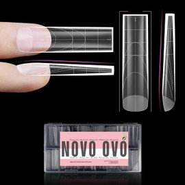 NOVO OVO XXL Sharp Square Natural (not Sculpted) Nail Tip, Extra Thick False Nails Press on, Full Cover Soft Gel Extension Fake Nail Acrylic kit with XL L M French Tip Auxiliary Line x 15 Size 180pcs