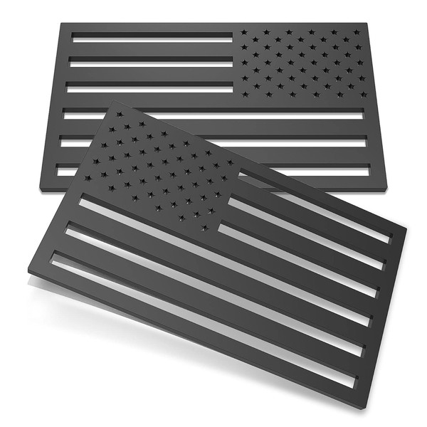 2 Pack 3D American Flag Sticker, 4mm Thickness Acrylic Cut-Out USA Car Military Patriotic Emblem, Matte Black Bumper Stickers Decal for Car Truck SUV (One Left and One Right