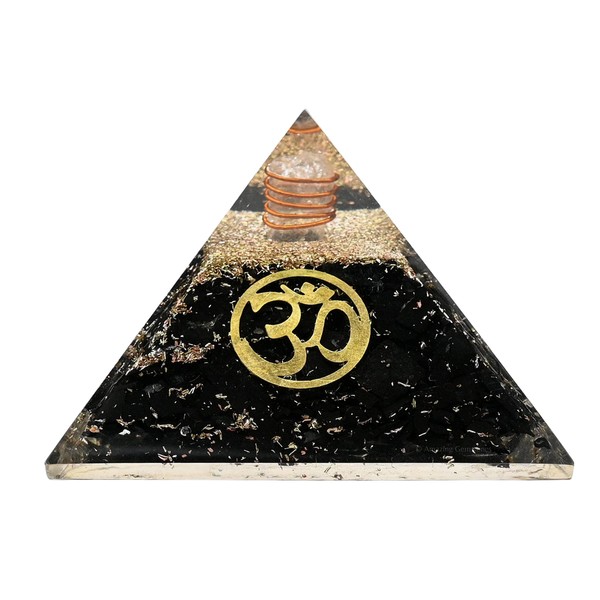 Large Orgone Pyramid | Black Tourmaline Pyramid Crystal | OM Orgonite Pyramid | Organ Pyramids Positive Energy Healing