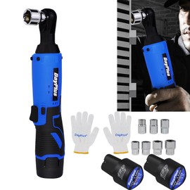 BRIEFNESS 3/8’’ Impact Electrical Ratchet Wrench with 2 Lithium Battery Variable Speed Setting, 30ft-lbs Max Torque and 7 x Sockets in Different Sizes