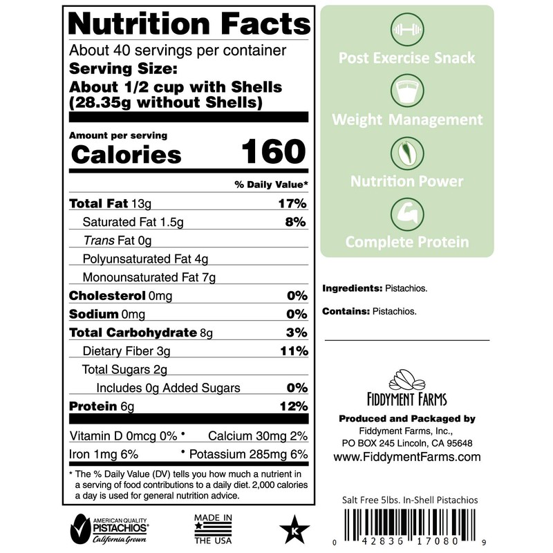 Pistachios, In-Shell Salt Free, 5 Pound