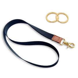 Long Leather Neck Lanyard, Cute Key ID Badge, Cool Lanyard for Men and Women (Includes 2 Metal Buckles) (Black)