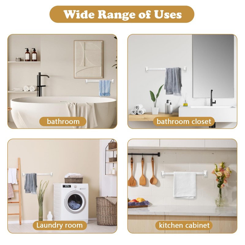 Earthtec 24 Inch Clear Adjustable Replacement Bathroom Towel Bar Rod
